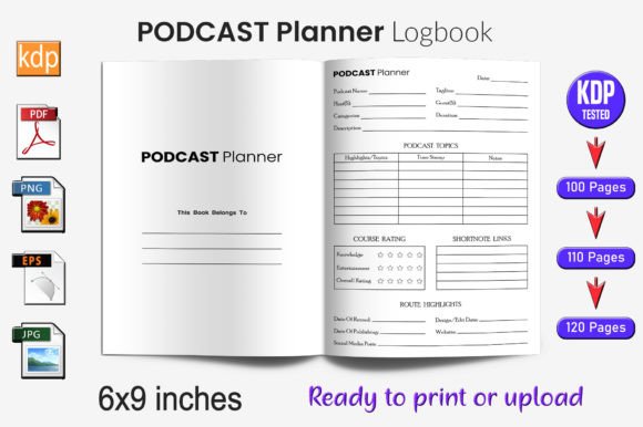 Download PODCAST Planner Log Book | KDP Interior - Log book Collection